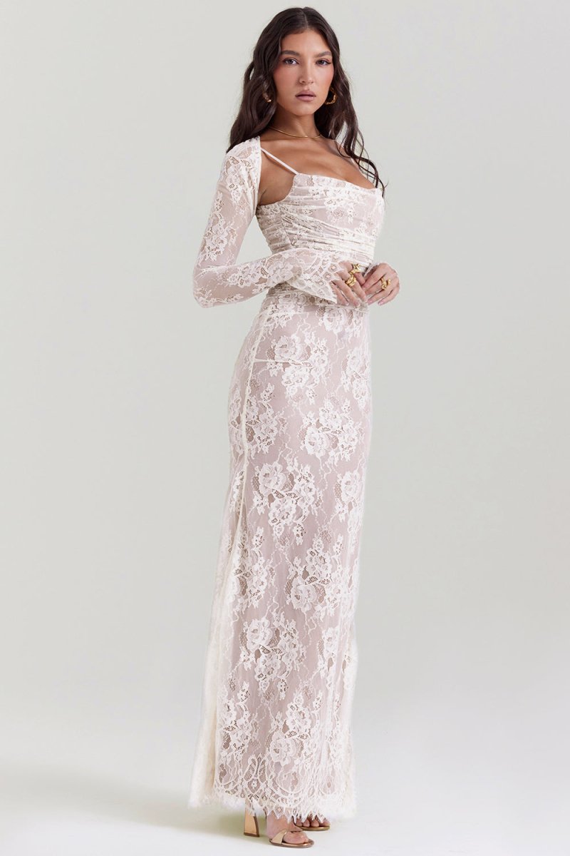 Meira - Shoulder-On Floral Lace Maxi Dress