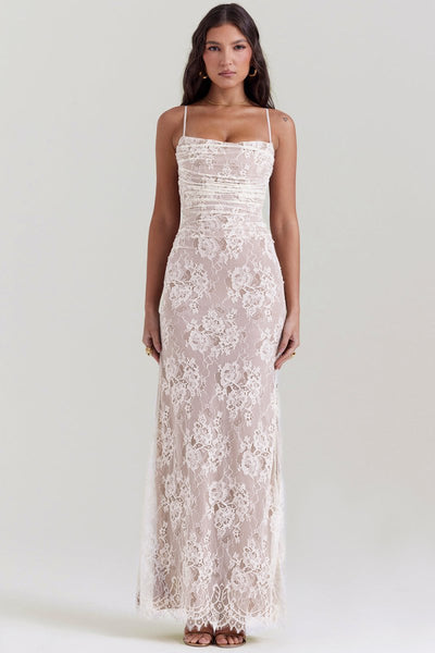 Meira - Shoulder-On Floral Lace Maxi Dress