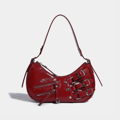 Madelon | Luxury Red Leather Shoulder Bag with Metal Details