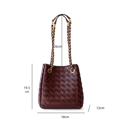 The Chantall | Luxury Wine Red Woven Leather Bucket Bag – Elegant & Stylish