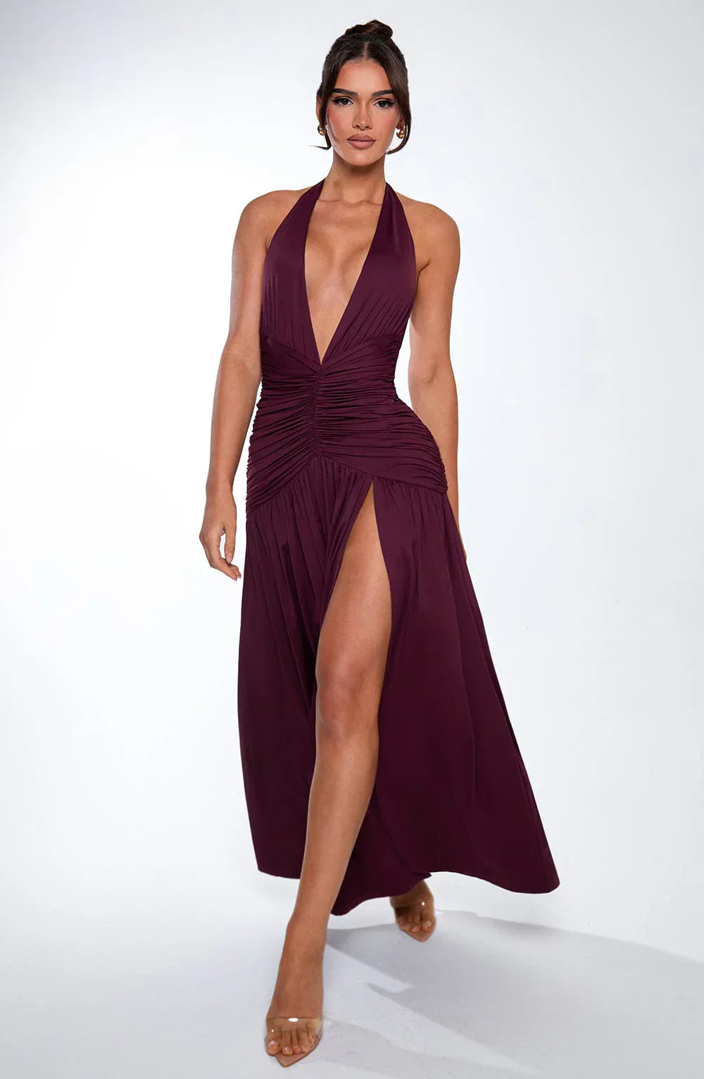 Bellisia - Backless Knot Slit Maxi Dress