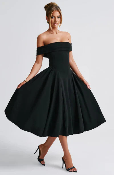 Mila - Off-Shoulder Pleated Midi Dress