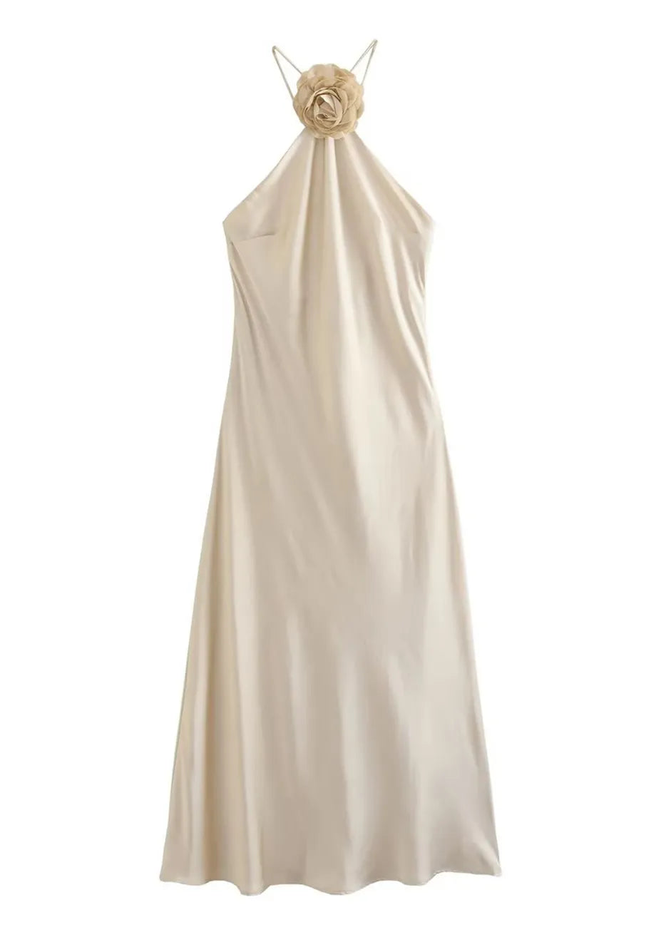 Elora - Satin Halterneck Backless Maxi Dress