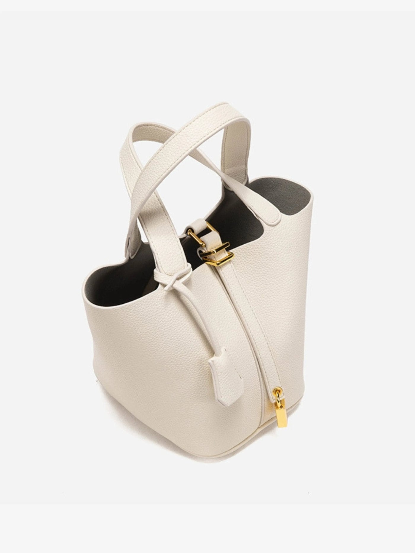 Odette |  Luxurious Taupe Leather Bucket Bag with Gold Lock