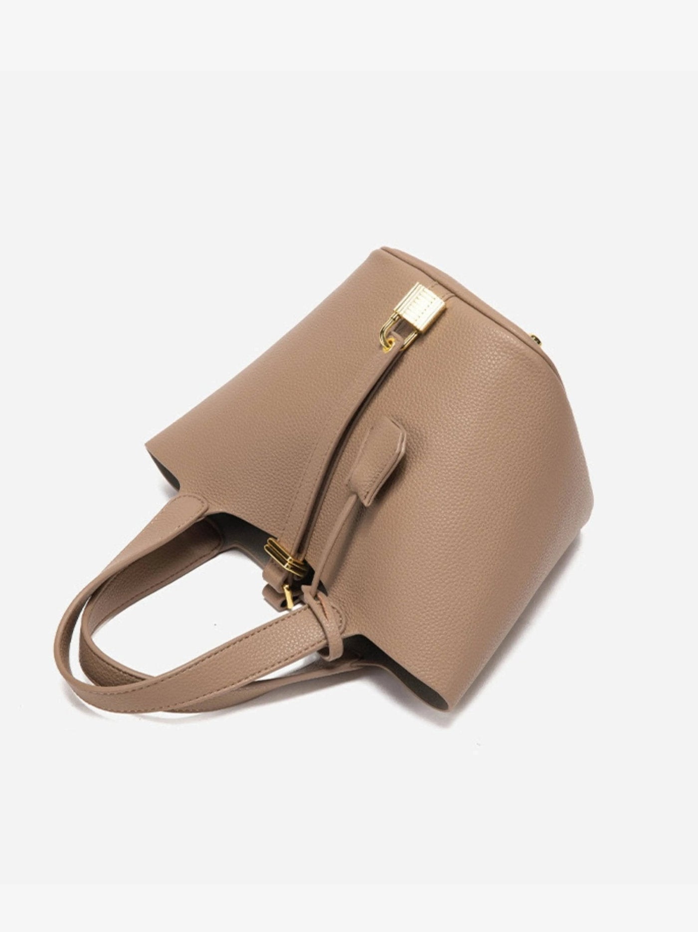 Odette |  Luxurious Taupe Leather Bucket Bag with Gold Lock