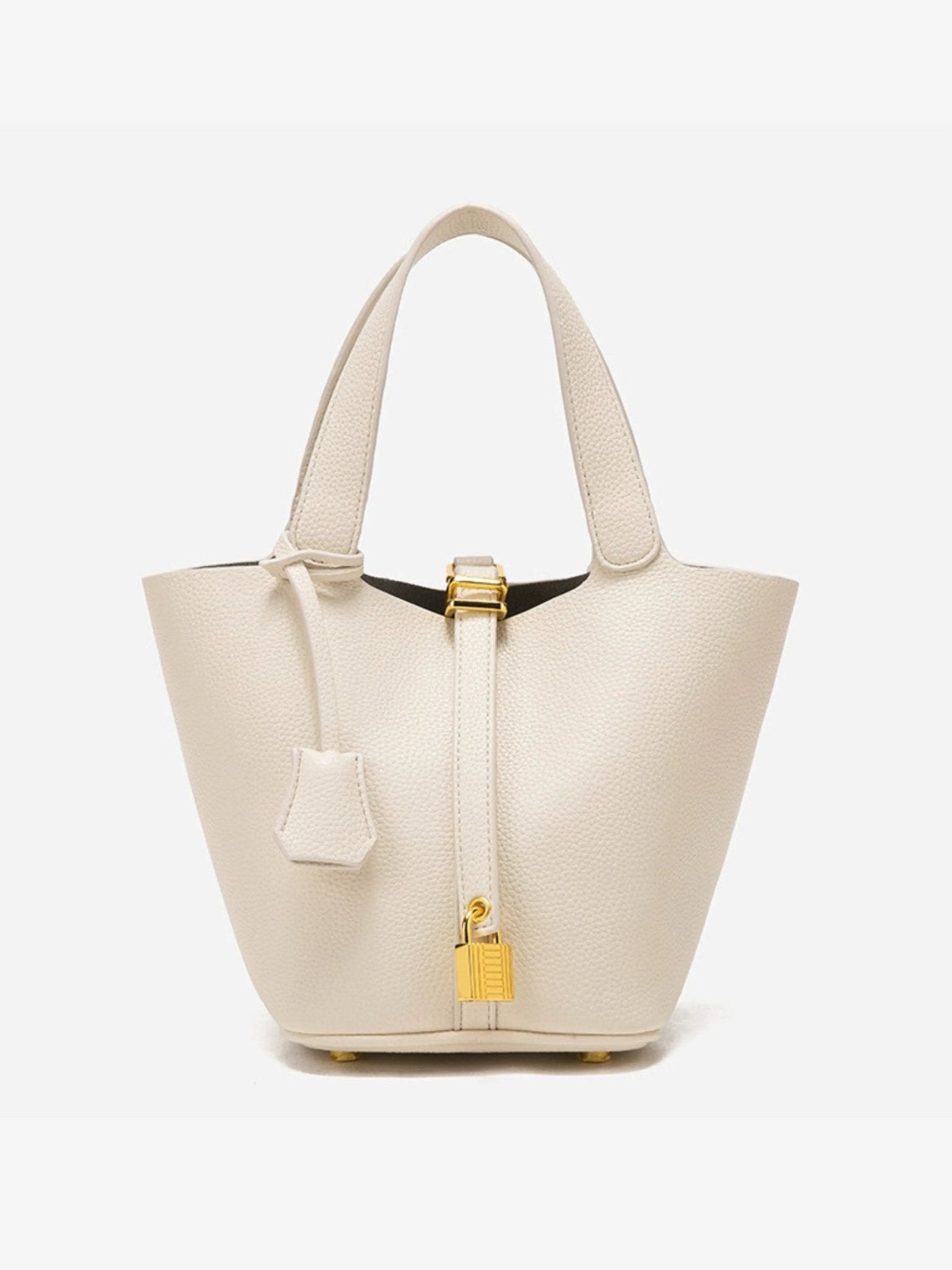 Odette |  Luxurious Taupe Leather Bucket Bag with Gold Lock