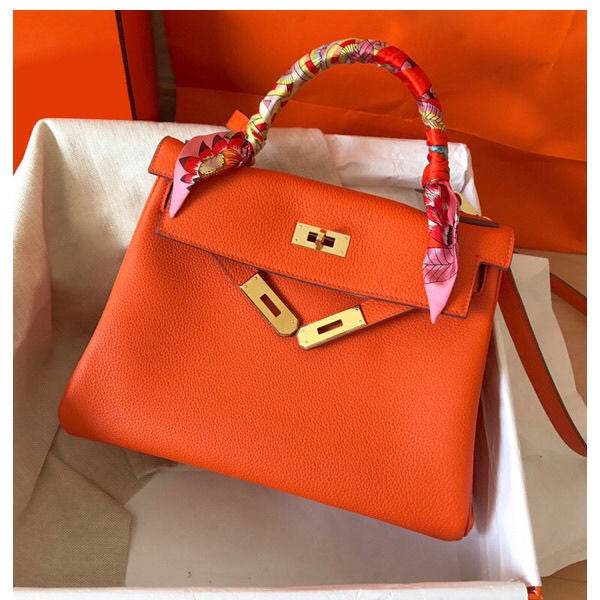 The Abby | Luxury Orange Leather Handbag – Bold & Elegant