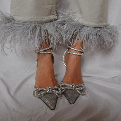 Lunetta - Bow Wrap-Around Crystal Heels