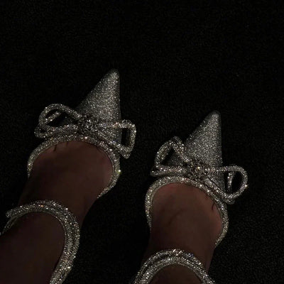 Lunetta - Bow Wrap-Around Crystal Heels