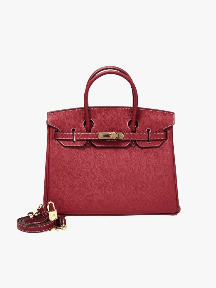 The Tabby | Luxury Litchi-Grain Leather Handbag – Wine Red