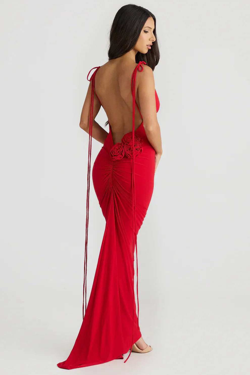 Jasira - Backless Rose Knot Maxi Dress