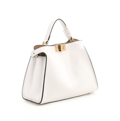 The Amy | White Leather Top Handle Middle-Size Satchel Metal Lock Shoulder Bags