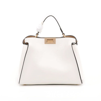 The Amy | White Leather Top Handle Middle-Size Satchel Metal Lock Shoulder Bags