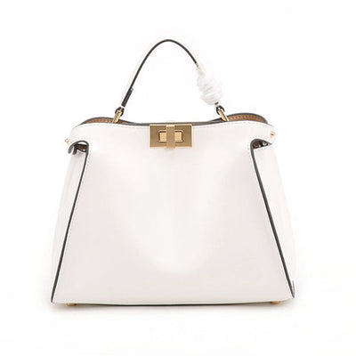 The Amy | White Leather Top Handle Middle-Size Satchel Metal Lock Shoulder Bags