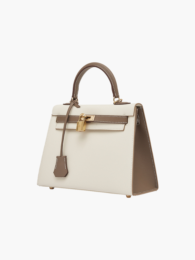 The Kelly | Luxury White & Taupe Leather Handbag – Elegant &Timeless