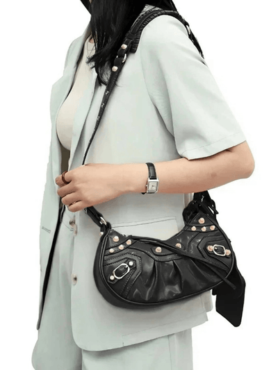 Zoey | Studded Patent Leather Shoulder Bag with Charm Details