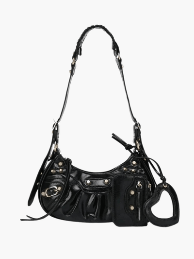 Zoey | Studded Patent Leather Shoulder Bag with Charm Details