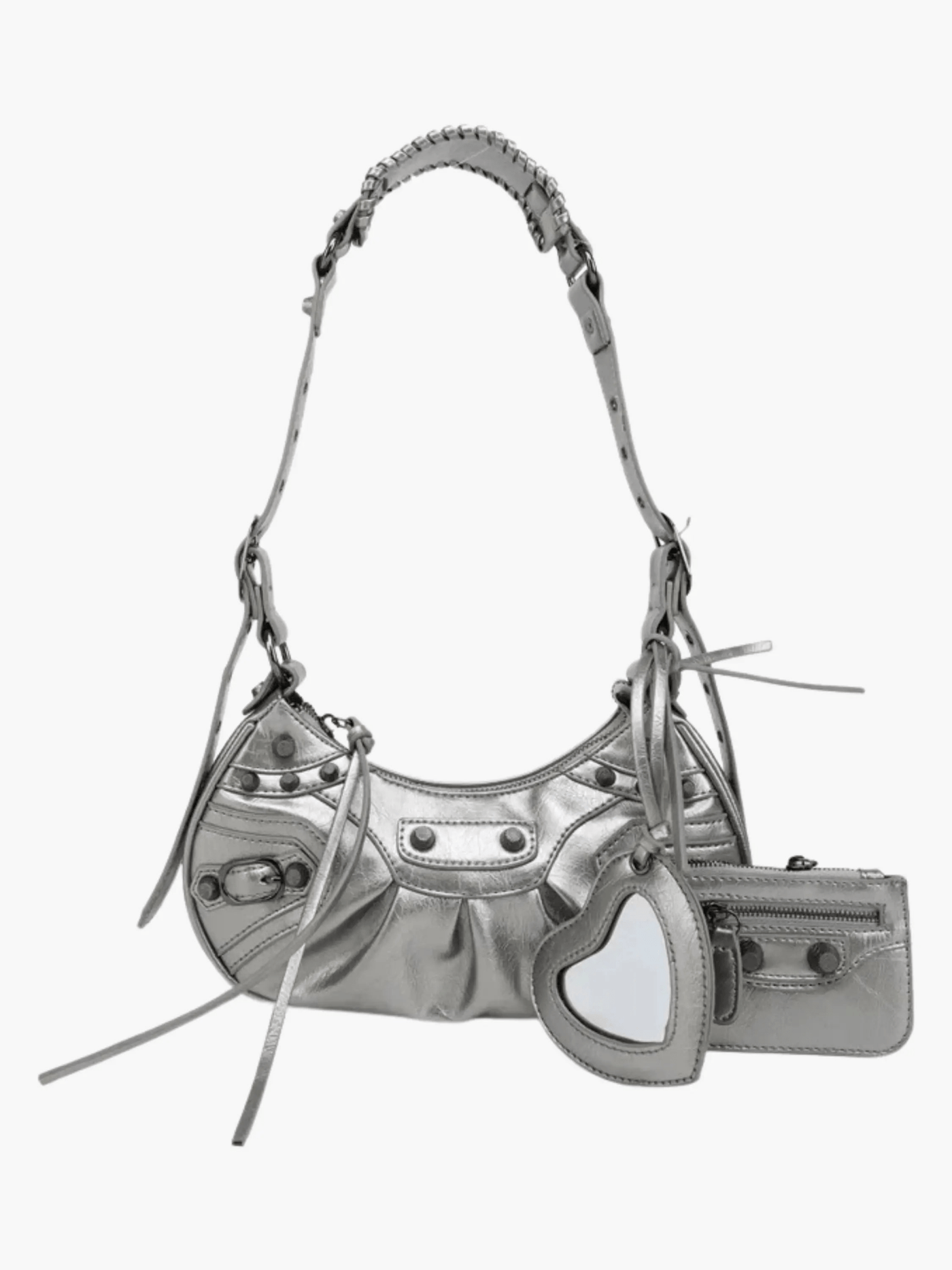 Zoey | Studded Patent Leather Shoulder Bag with Charm Details