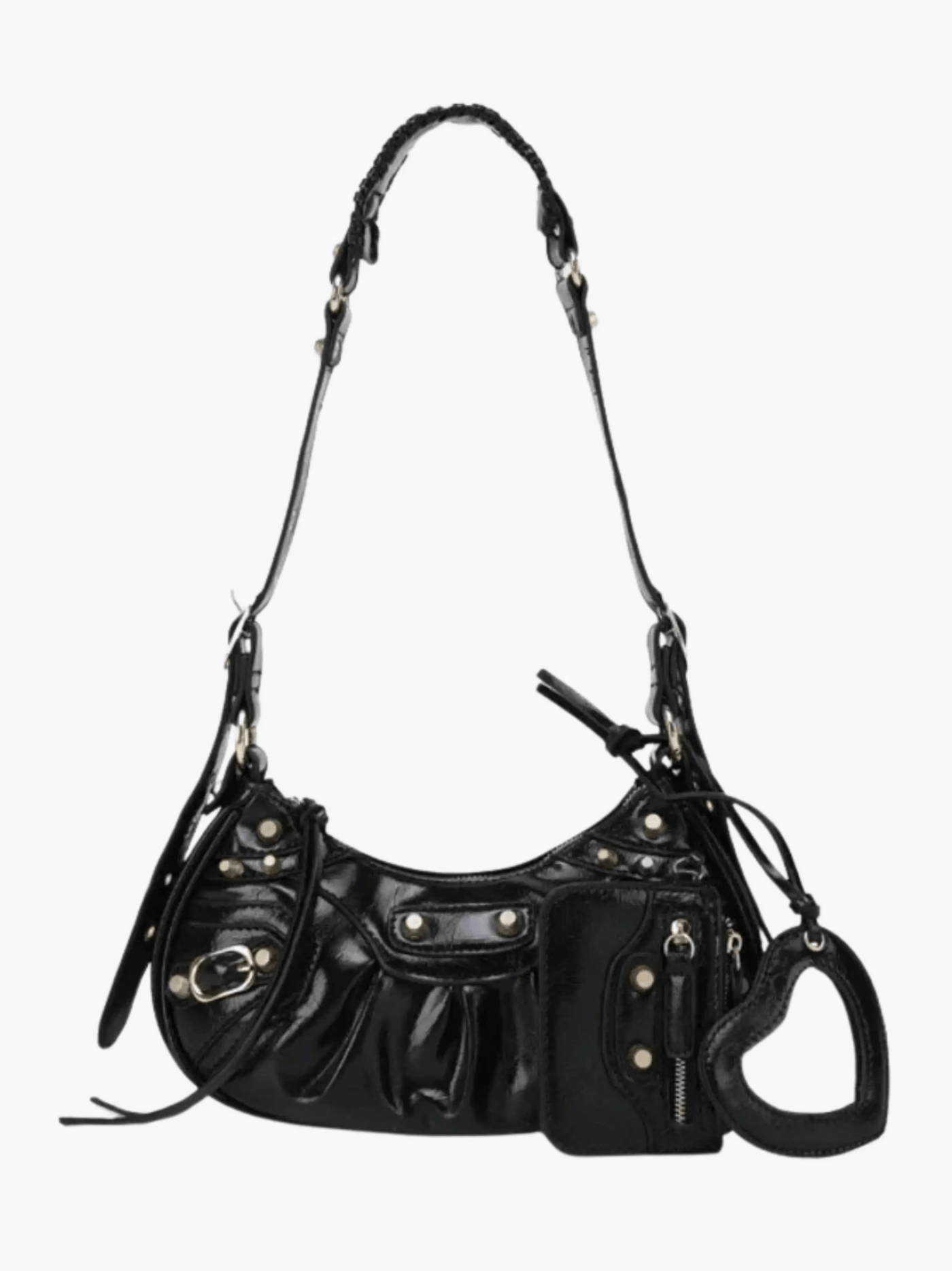 Zoey | Studded Patent Leather Shoulder Bag with Charm Details